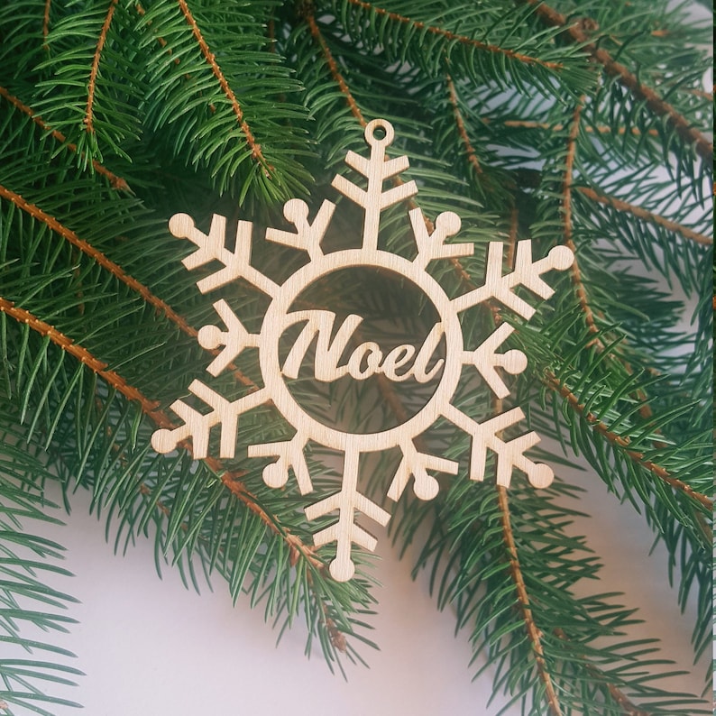 Christmas bauble, personalized name snowflake, wood Christmas tree ornament gift, laser cut winter rustic decoration, custom name tag image 8