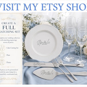 Custom Engraved Wedding Cake Cutting Serving Set with Gift Box: Personalized Gold Cake Server, Knife & Forks Gift for Bridal Shower image 5