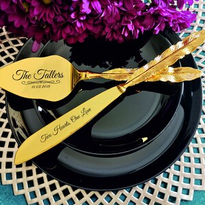 Personalized Wedding Cake Cutter Set: Gold Engraved Spatula and Cake Cutting Knife, Gift for Sister Brother 画像 8