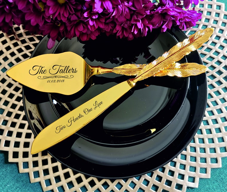 Personalized Wedding Cake Cutter Set: Gold Engraved Spatula and Cake Cutting Knife, Gift for Sister Brother 画像 8