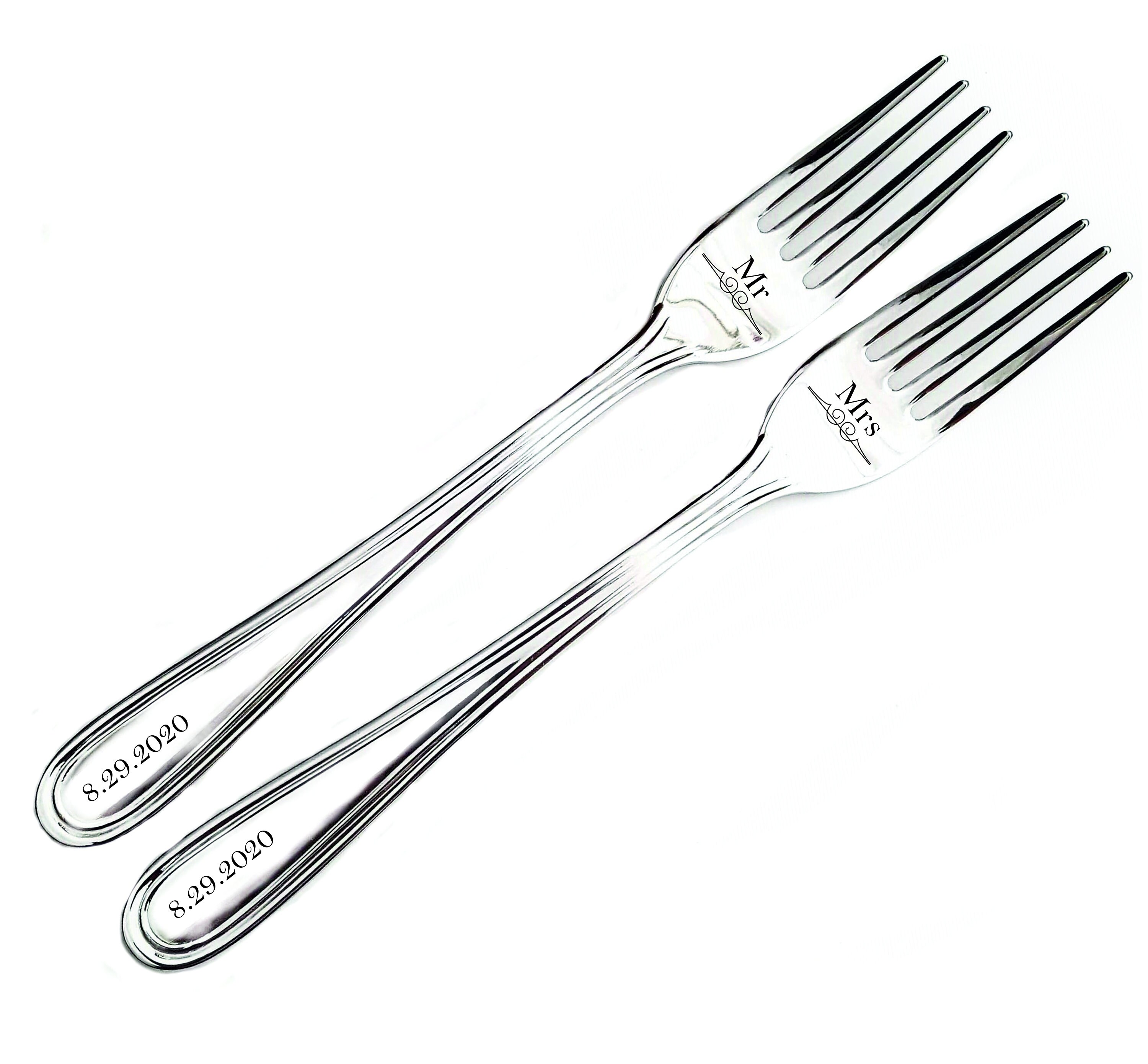 2 Wedding Cake Forks Mr Mrs Engraved Cutlery for Bride and Etsy