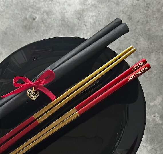 Engraved Metal Chopsticks Set With Name Date Custom Text Personalized Gift for Sushi Pasta Lovers GIFT WRAPPED Asian Food Cutlery Kit Etsy