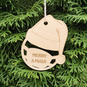 Merry X-Mask Wooden Christmas Ornament: 2020 Pandemic Keepsake