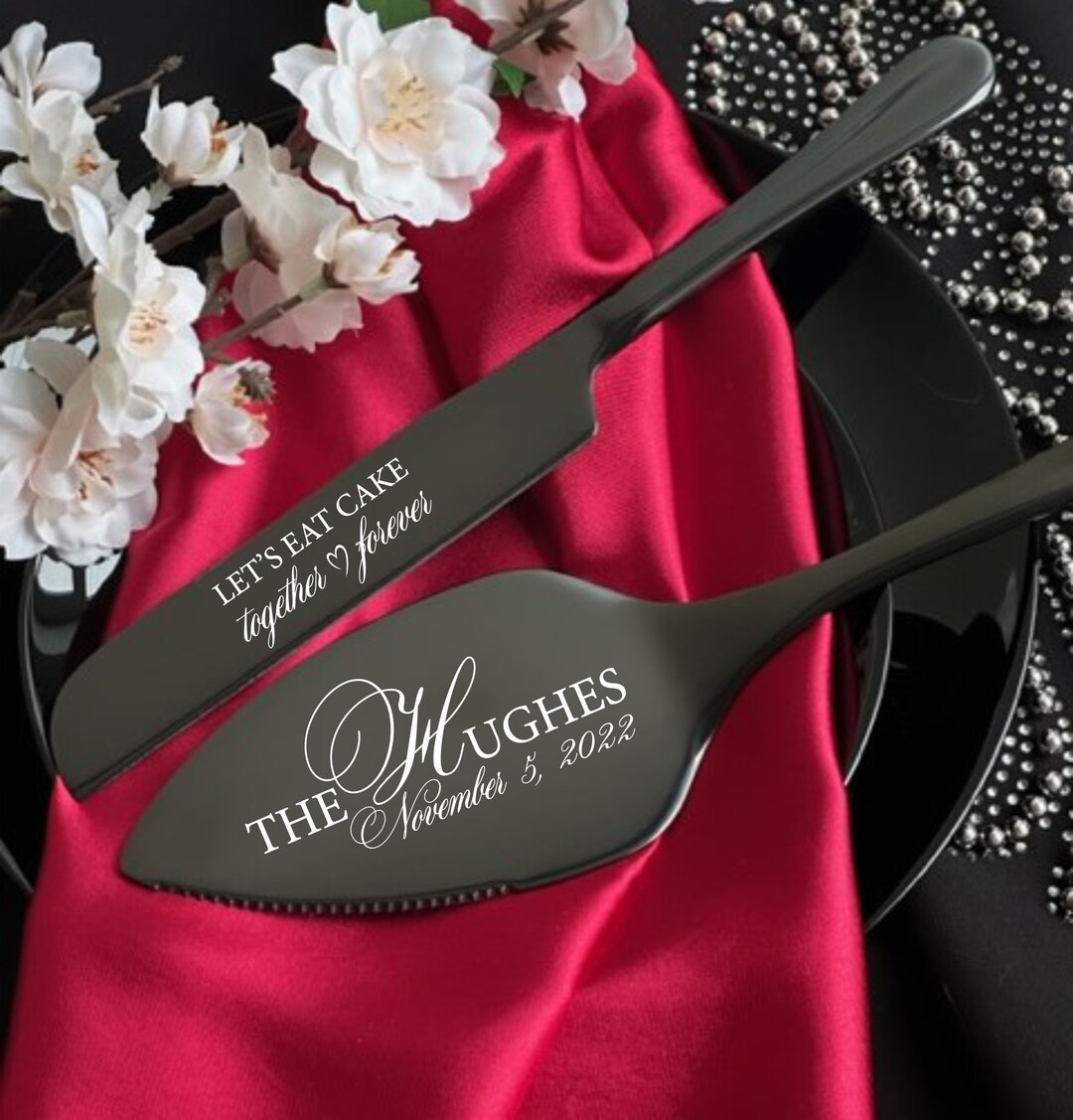 Engraved Wedding Cake Cutting Serving Set Custom Knife Server Etsy