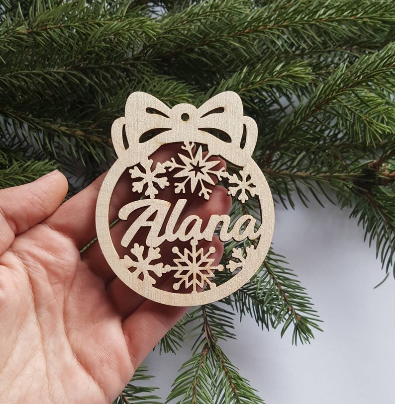 Wooden Christmas Baubles Personalized Name Ornament Laser Etsy UK
