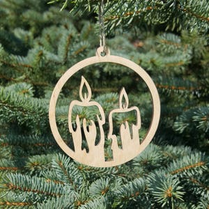 Laser Cut Wood Christmas Ornament: Candle Decoration
