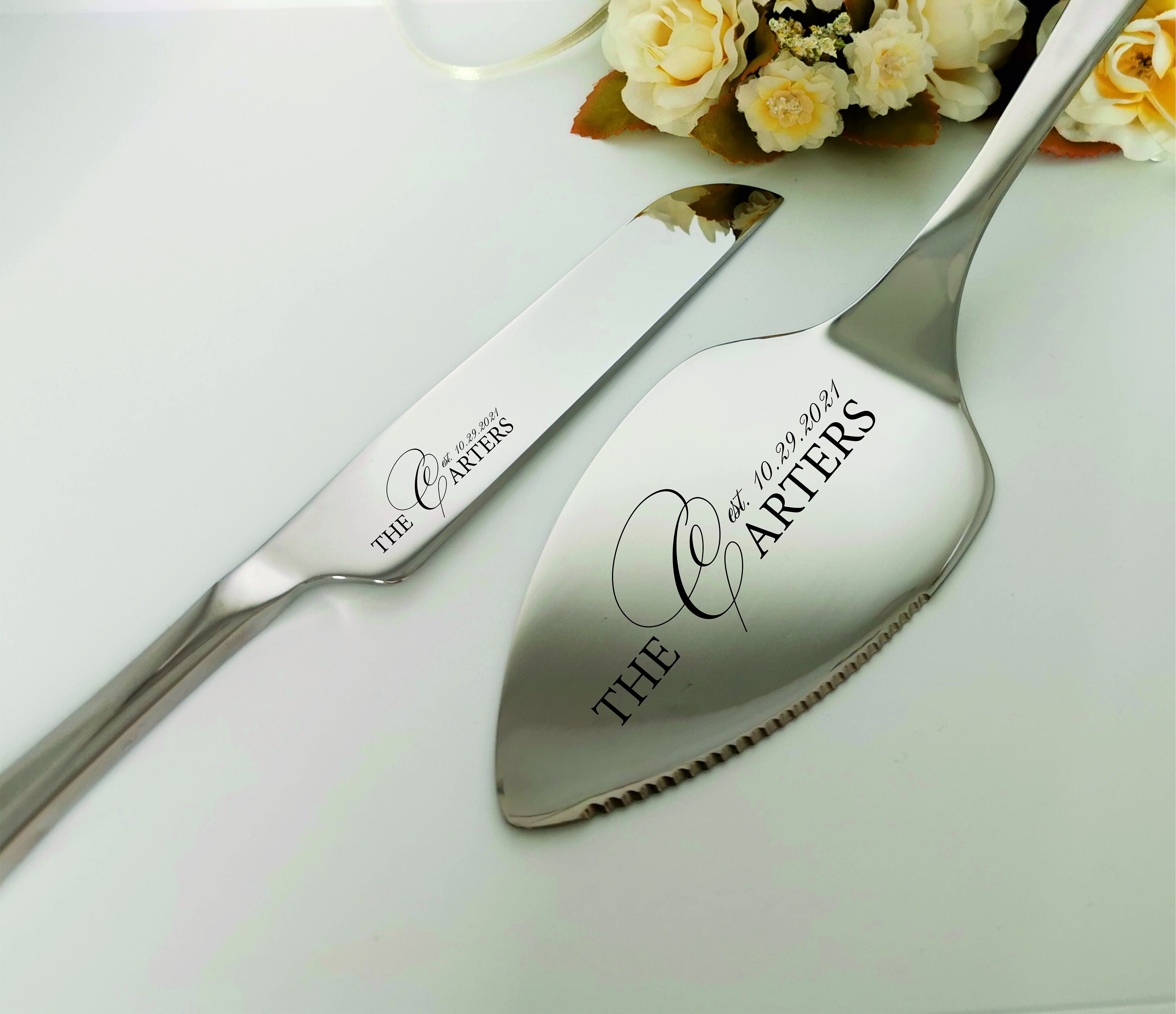 Personalized Wedding Cake Cutter Set Custom Engraved Pie Etsy Canada