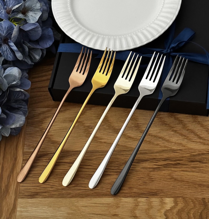 Personalized Wedding Cake Knife, Server & Forks Set: Custom Engraved Gold Cake Cutting Set, Engraved Wedding Gift for the Couple 2 Forks only