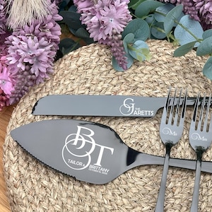 Personalized Wedding Cake Knife, Server & Forks Set: Custom Engraved Gold Cake Cutting Set, Engraved Wedding Gift for the Couple zdjęcie 10
