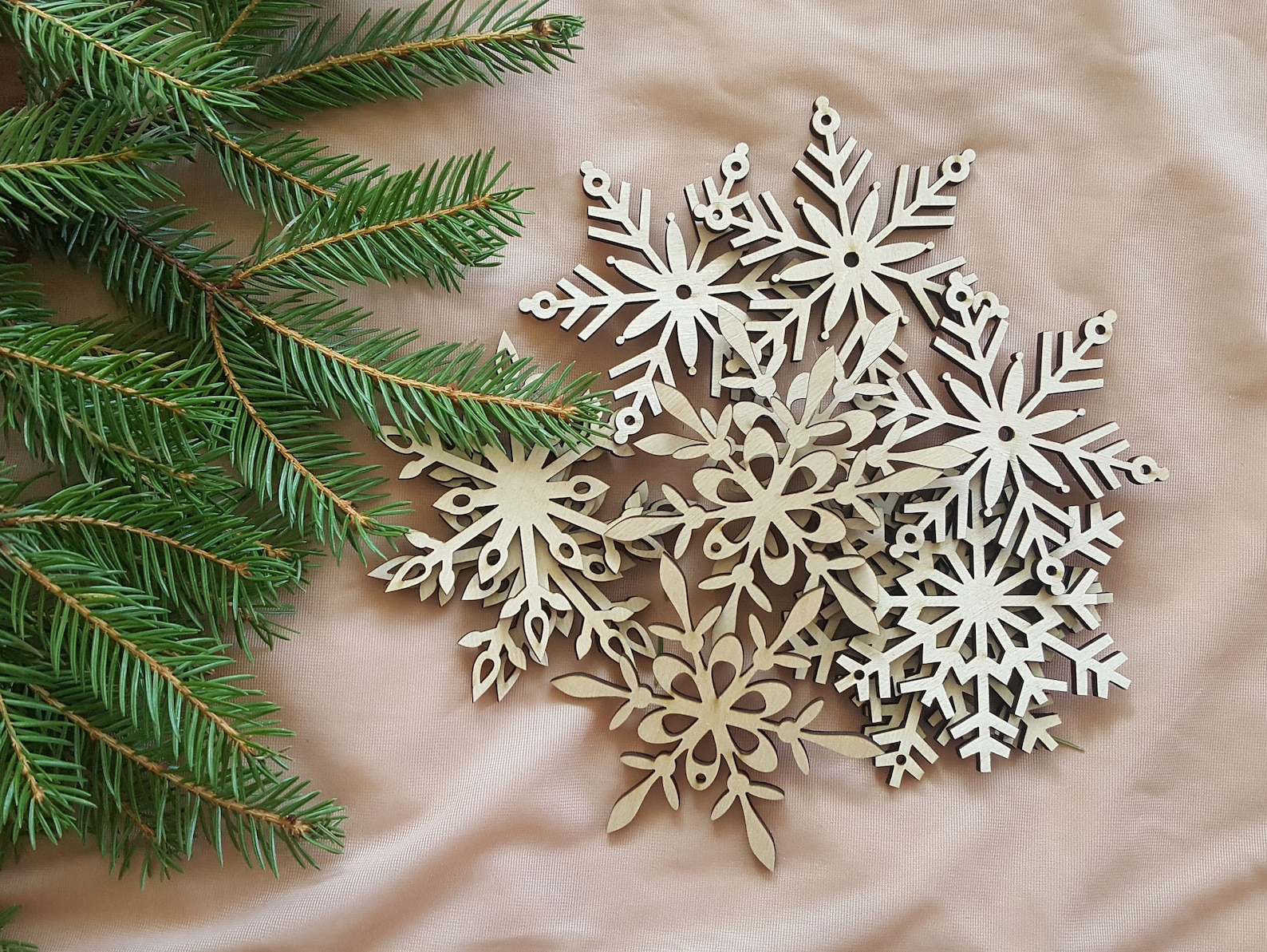 White Wood Snowflake Cut-Out Ornament (Set of 12) main image 1