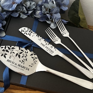 Elegante bruidstaart snijset gepersonaliseerde taart pizzasnijder spatel vorken cadeau 1e verjaardag verjaardag bruids douche beste bestekset