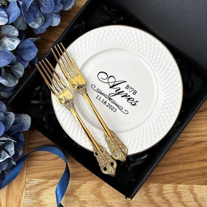 Souvenir de mariage de luxe pour couple Fourchettes en or plaque personnalisée fixées pour le marié CADEAU ENVELOPPÉ anniversaire présent cadeau de mémoire de famille