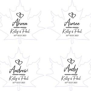 64 cartes de place de nom, panneaux de réglage de table de mariage, nom personnalisé en bois découpé au laser, étiquettes de cadeau personnalisées, formes de feuille d'érable, mariage en automne
