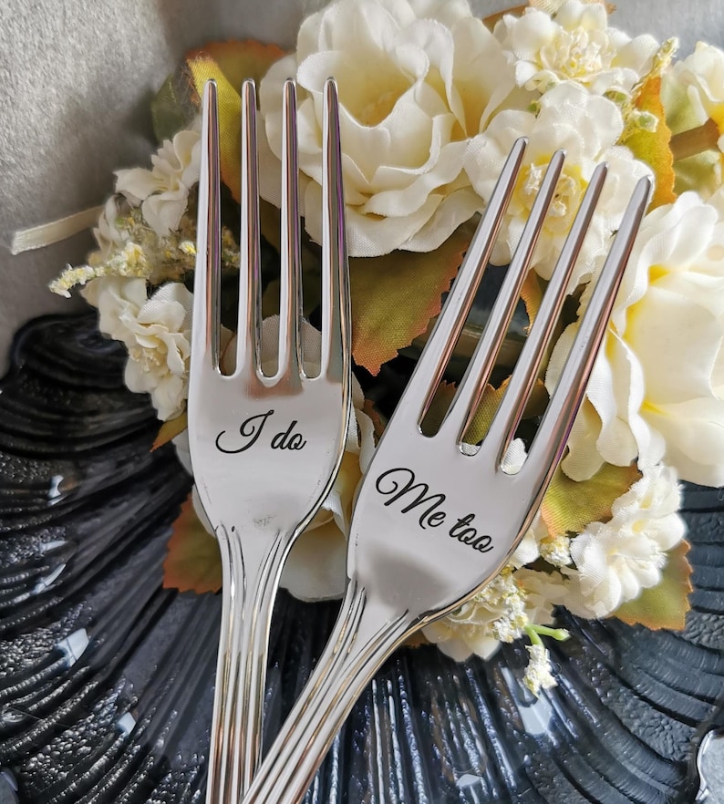 Gold Wedding Forks Mr Mrs Engraved Dining Set With Custom Etsy