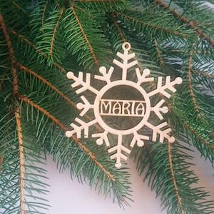 Christmas bauble, personalized name snowflake, wood Christmas tree ornament gift, laser cut winter rustic decoration, custom name tag image 9