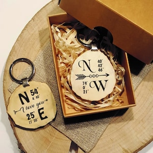 Personalized GPS coordinates gift for couple,  Long distance relationship key chain, engraved love friendship present