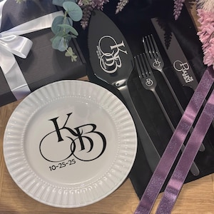 Personalized Wedding Cake Knife, Server & Forks Set: Custom Engraved Gold Cake Cutting Set, Engraved Wedding Gift for the Couple zdjęcie 8
