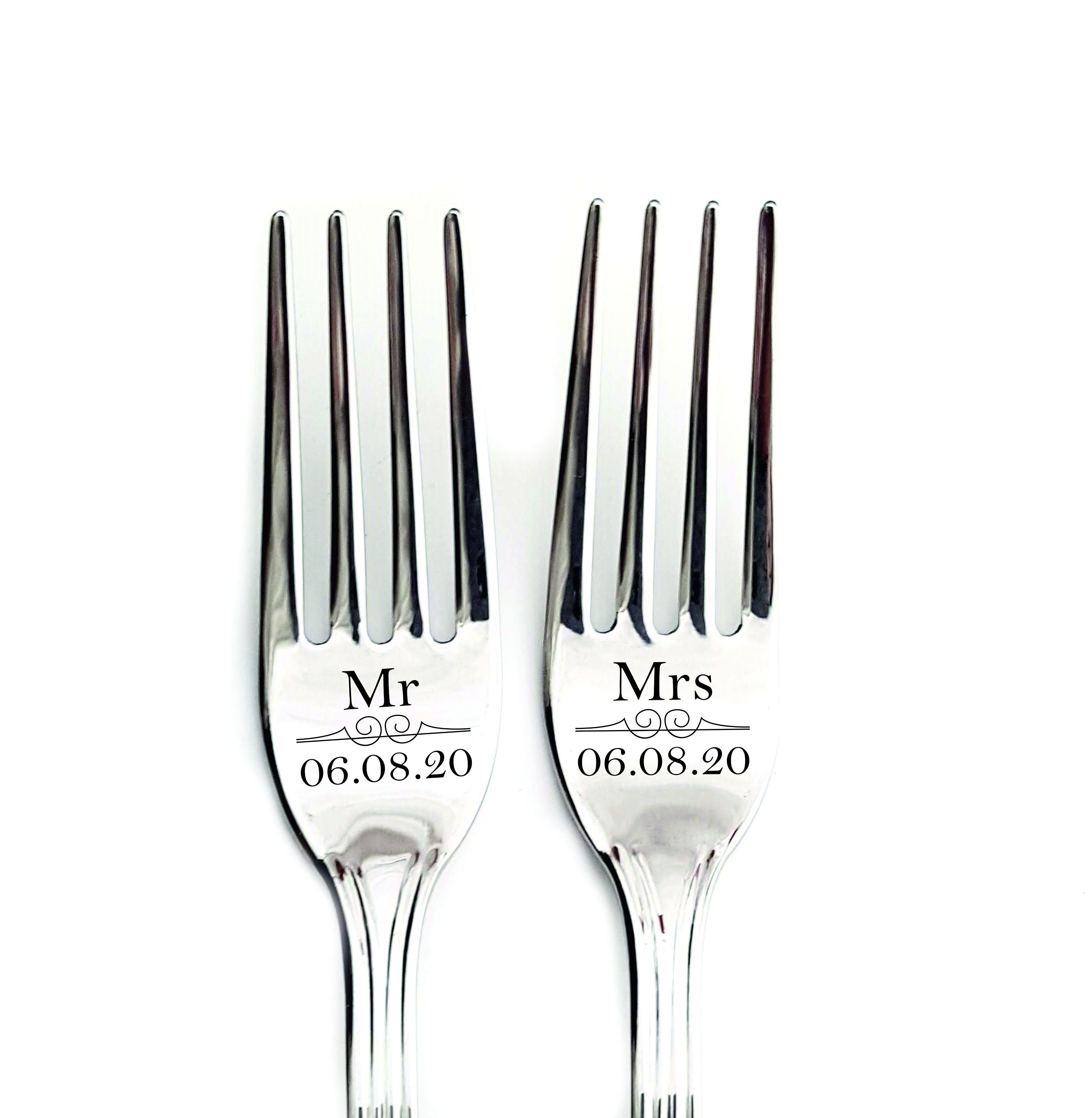 2 Wedding Cake Forks Mr Mrs Engraved Cutlery for Bride and Etsy