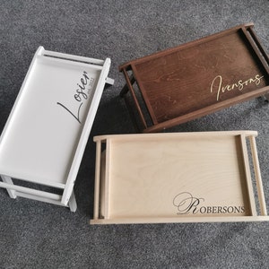 Bandeja de desayuno personalizada para aperitivos y comida en la cama, portátil, de madera natural, con patas plegables, regalo de escritorio blanco grabado a medida