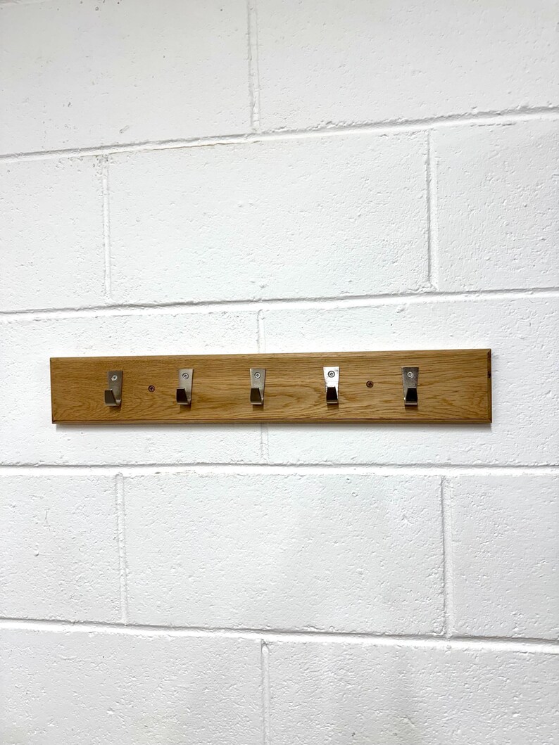Solid Oak Coat Rack | 5 Stainless Steel Hooks | Handmade Hallway ...