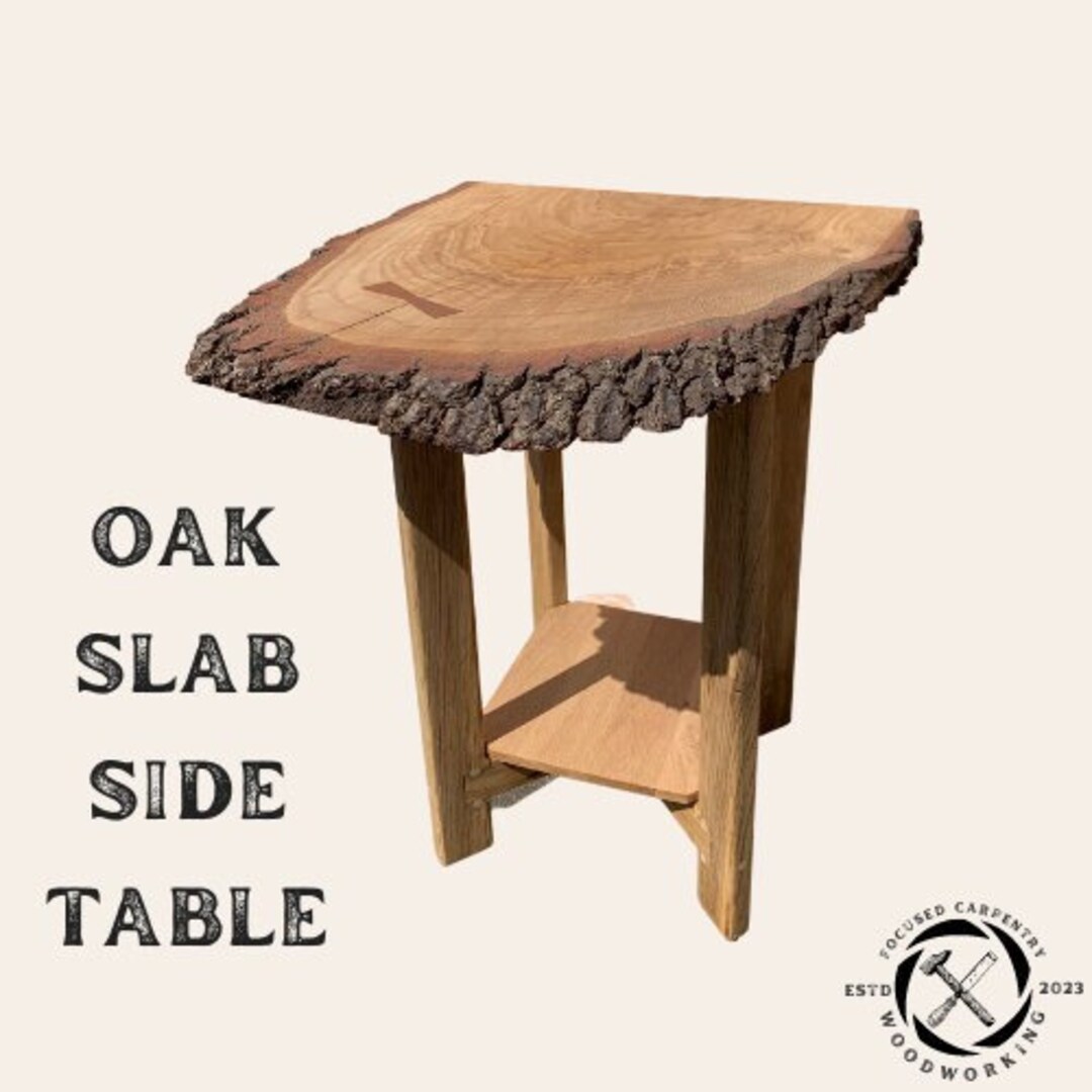 Live-edge Oak Slab Side Table With Oak Legs - Handcrafted Rustic ...