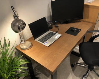 Handmade Solid Oak Desk | Modern Industrial Wood & Metal Table