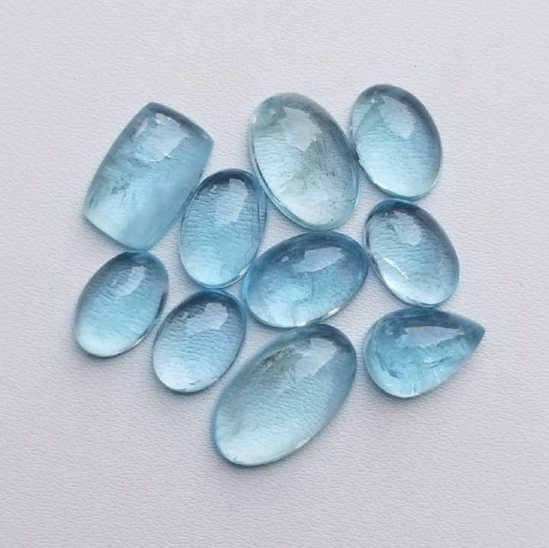 10 Pcs Top Quality Aquamarine Cabochon Gemstone Lot Etsy
