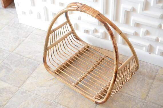 Bamboo Rattan Magazine Holder Etagere Wicker Log Holder Etsy