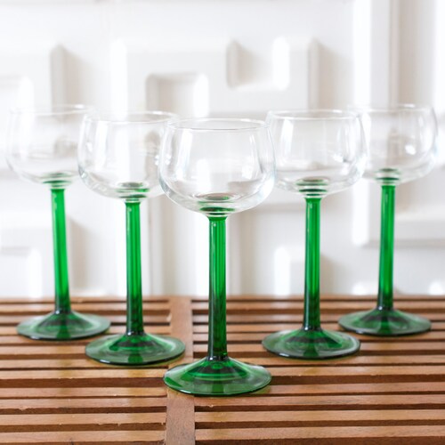Luminarc Green Stemmed Cordial Glasses Set of Five Vintage Etsy