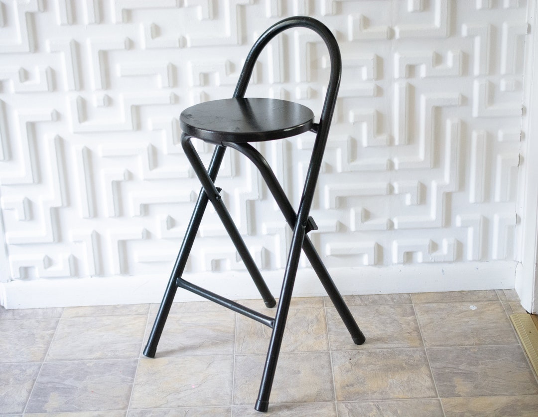 Vintage Kitchen Stool Black Lacquer Metal Wood Round Etsy