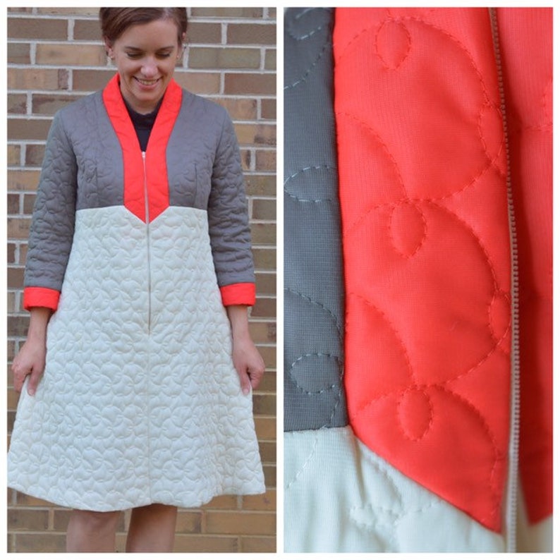 Medium large 14 white 12 quilted 10 1960s Vanity Fair Robe coat Dress orange grey