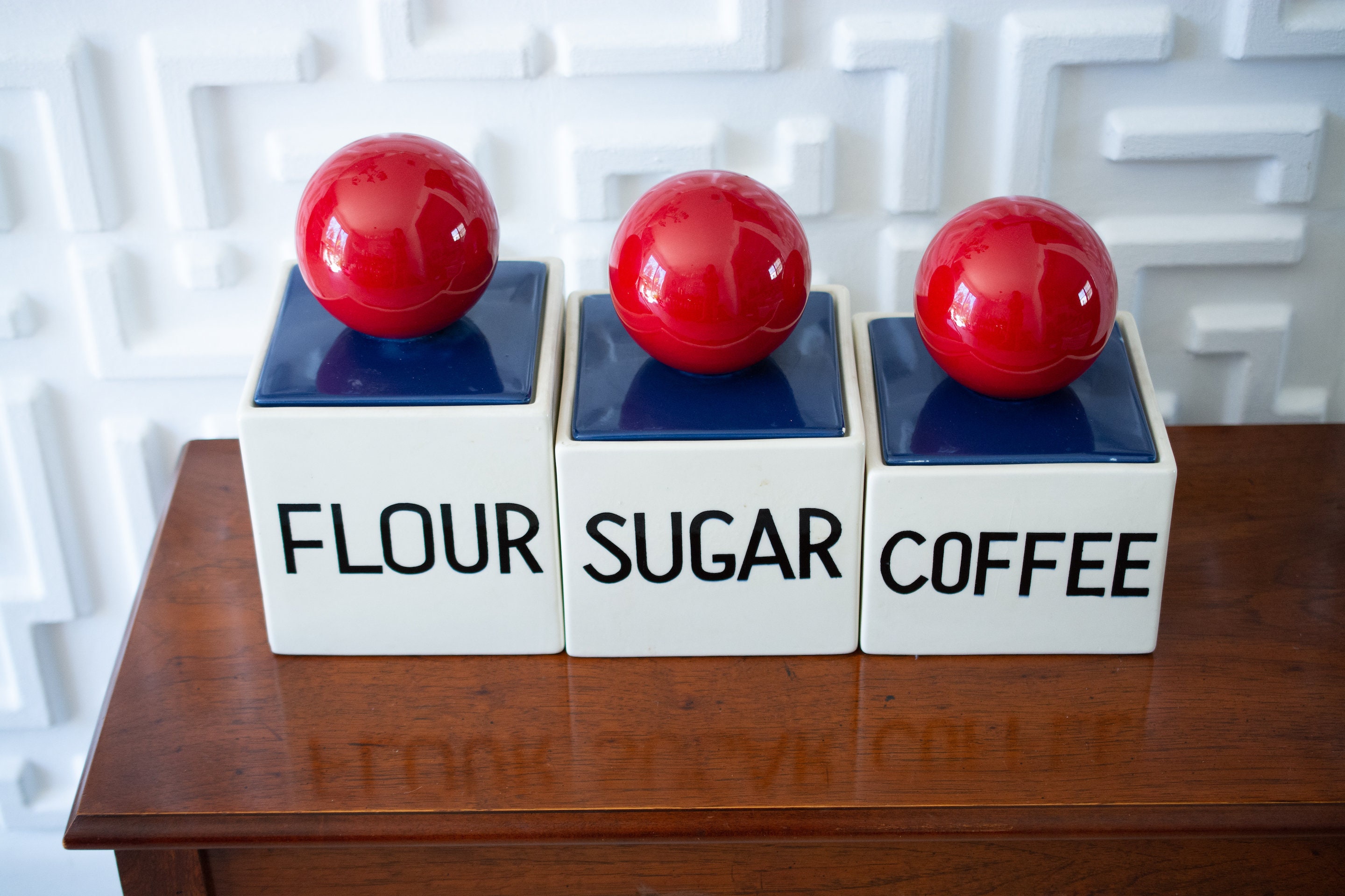 Vintage Küche Kanister Keramik blau rot Midcentury Set | Etsy