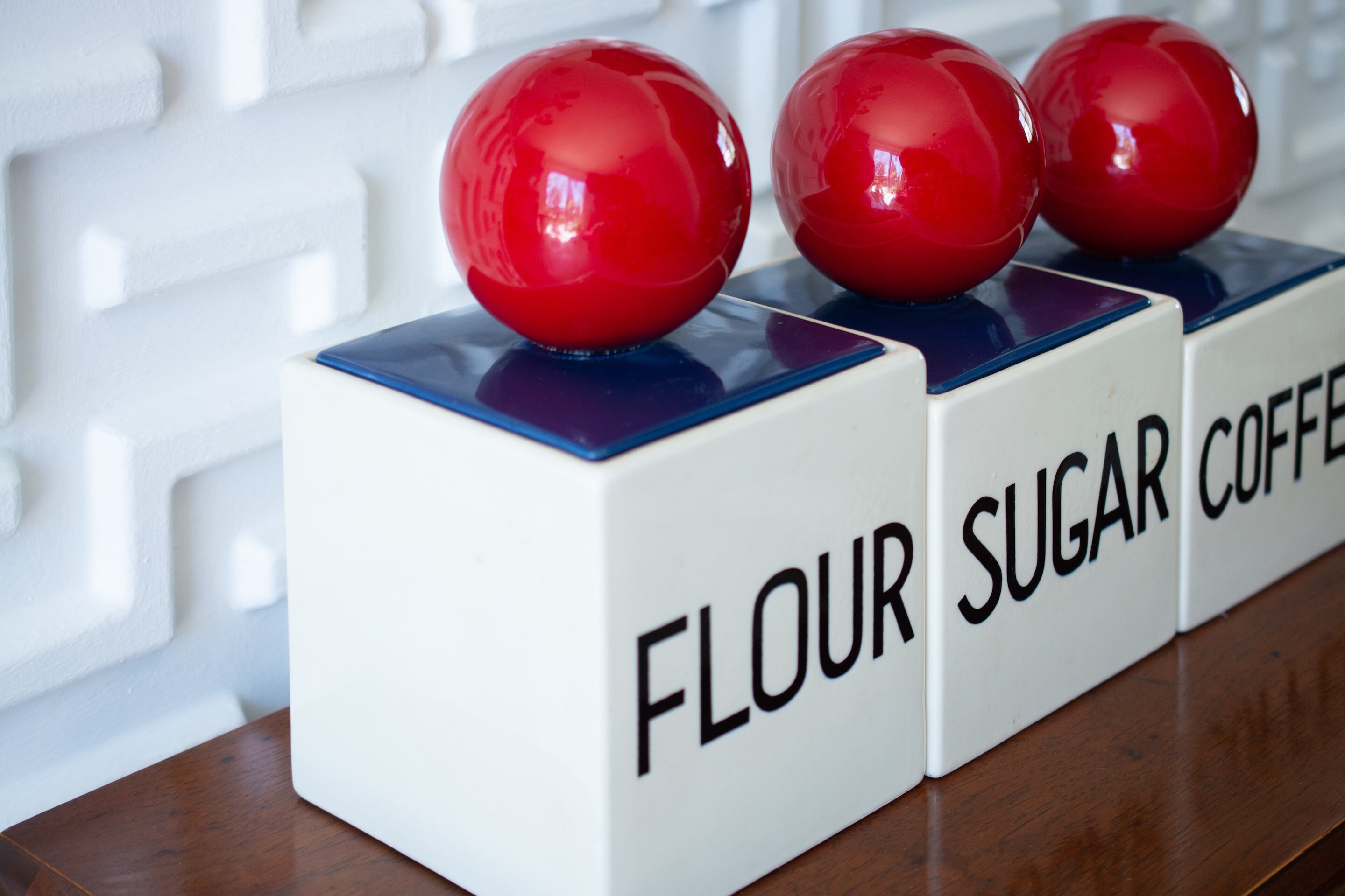 Vintage Küche Kanister Keramik blau rot Midcentury Set | Etsy