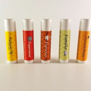 Beeswax Lip Balm Natural/Peppermint/Coconut Mango/Vanilla Cake or Espresso