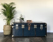 Large Antique Blue Aluminium Steamer Trunk Side Table Travel Trunk Travel Shop Display