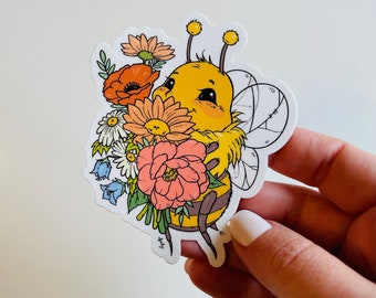 Bee with Wildflowers Vinyl Sticker