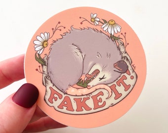 Fake It! Possum Vinyl Sticker (Coral)