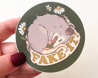 Fake It! Possum Vinyl Sticker (Green)