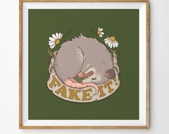 Fake It! Possum Giclee Print (Green)