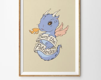 Burn the Patriarchy Dragon Giclee Print (Blue)