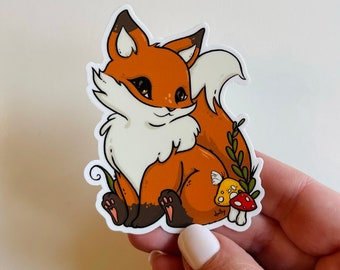 Fox with Mushrooms Vinyl Sticker