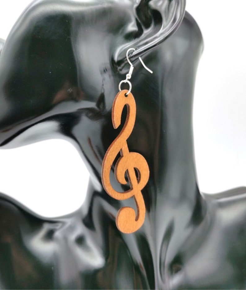 Guitar Musician Rhythm Wooden Earrings Orchestra Treble Clef Artist Music Notes Sing Musical Rock Notation Opera Wood Scales