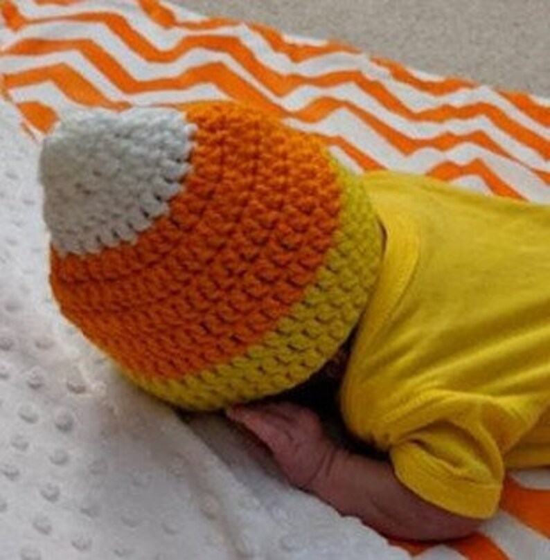 Baby Newborn Toddler Candy Corn Crochet Hat Halloween Fall Photo Prop Costume 0-3 3-6 6-12 Months