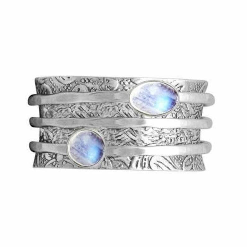 Simple Medieval Style ring Christmas Wedding simple rings Women rings Jewelry Gifts Silver Ring Round Cut Moonstone Ring