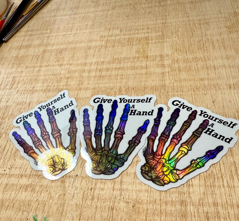 Large Hand Sticker Anatomy Sticker Vinyl -anatomical Holographc Handdrawn Hand Positivity ...