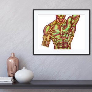 Surface Anatomy of Front V. 2.0 -Vibrant Colors,Digital Hand Drawn Art, iPad Drawing, Anatomy Illustration, Medical Print, Anatomy Print