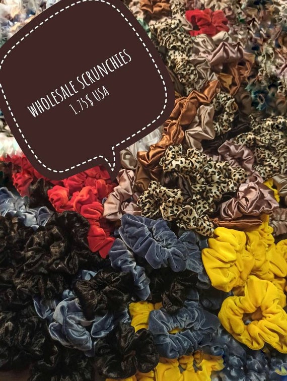 Lot De 100 Scrunchies Grande Taille - Velours Et Satin De Soie, Noir, Handmade, Années 60