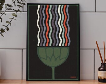 Lámina artística de flores con pétalos ondulados de arcoíris: decoración de pared botánica bohemia