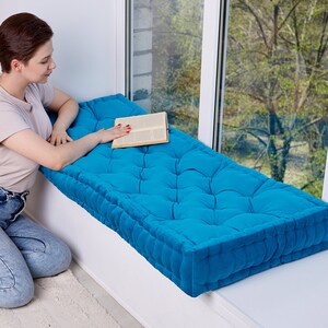 French floor cushion couch, floor pillow, tufted floor seating pillow, bench cushion, velvet reading nook cushion, large floor pillow