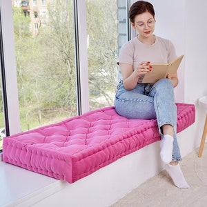 Reading nook meditation cushion, french floor cushion, floor pillow, tufted floor sofa, floor couch seating, bench cushion, daybed cushion